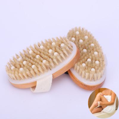 China EXFOLIATING 100% Natural Boar Hair Body Brush PPR Massage Brush With Wood Curve Handle for sale