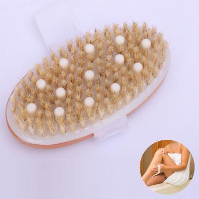 China EXFOLIATE Natural Oval Handle Shape Velcro Boar Bristle Wooden Bath Body Brush For Shower Massage for sale