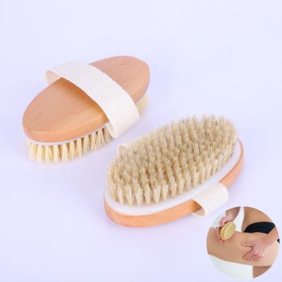 China EXFOLIATE Cheap Custom 100%Biodegradable Boar Stiffens Oval Shape Wood Body Dry Bath Brush For Shower for sale