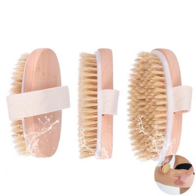 China EXFOLIATING Body Skin Clean Oval Shape Bath Body Brush Handheld Boar Bristle Wooden Body Brush for sale