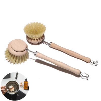 China Viable Replaceable Beech Handle And Sisal Fiber Wash Dishes Kitchen Cleaning Brush for sale