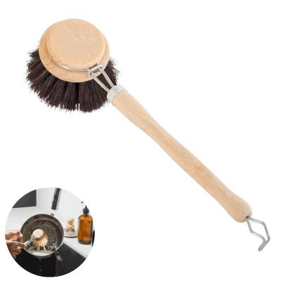 China Sustainable home cleaning brush kitchen dish sweep beechwoodHandle coconut fiber sisal stiffens natural brush for sale