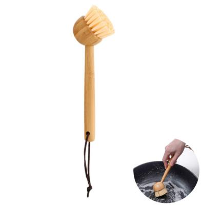 China Viable Long Handle Natural Sisal Fiber Palm Bristle Pot Cleaning Brush With Detachable Brush Head for sale