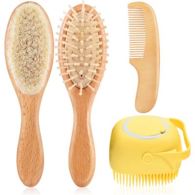 China Eco-Friendly Home Safe Baby Goat Hair Brush And Comb Set For Newborns And Toddlers for sale