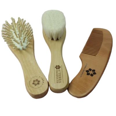 China Home Baby Wooden Handle Goat Bristle Hair Brush and Wooden Airbag Combs Set for sale