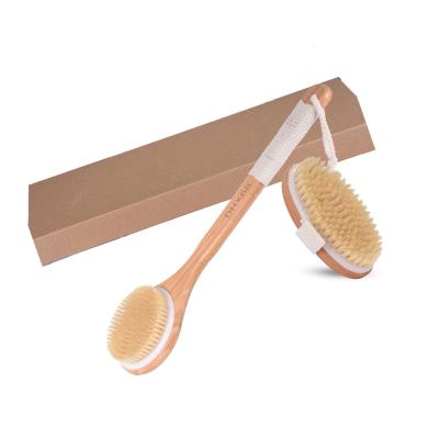 China All Natural 2 in 1 Wholesale High Quality Dry Skin Body Brush Bamboo Boar Stiffens Bath Brush with Long Wooden Handle for sale