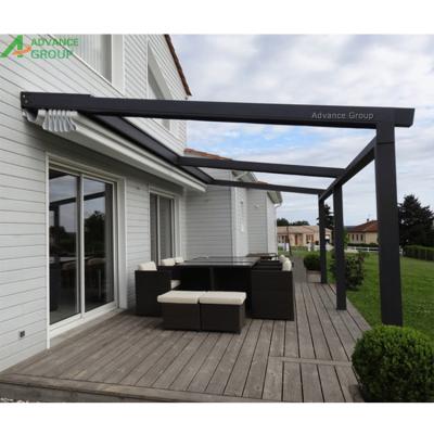 China Garden Roof Aluminum Retractable Cover Waterproof Folding Pergola With LED Lights for sale