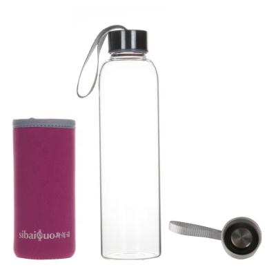 China Custom Food Grade Eco-Friendly Glass Water Bottle Sustainable With Easy Handle Silicone Sleeves for sale