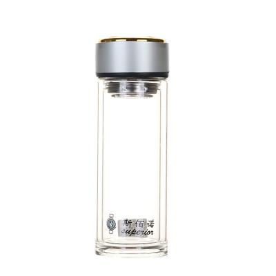 China Sustainable Wholesale Private Label Eco Friendly Tea Drinking Double Wall Glass Water Bottle With Strainer for sale