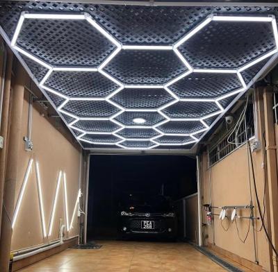 China Car Workshop Aoying 14 Grid Hexagon Light System Hexagon LED Garage Ceiling Light Deformable Detailing Working Light For Car Garage for sale