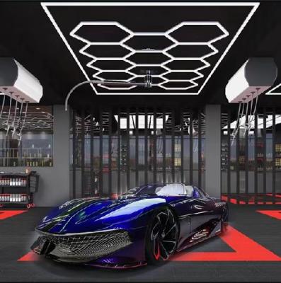 China Car Workshop Aoying Factory 14 Grid Hexagon Light System LED Car Detailing Light For Workshop Hexagon LED Garage Lights for sale