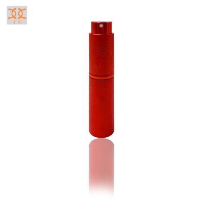 China JZC Recyclable Material 8ml Bird Color Twist Up Aluminum Sent Perfume Spray Bottle Portable Metal Bottle For Perfume Red for sale