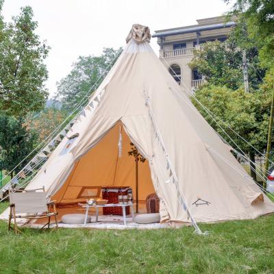 China Straight Tying Type Teepee Tent Indian Teepee With Stove Hole Canvas Tent Cotton 5m Large Party Marquee Outdoor Camping Tent for sale