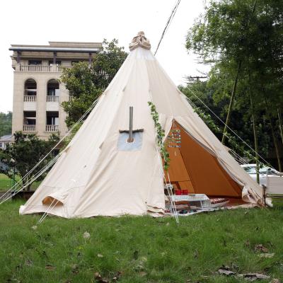 China Straight Tying Type Large Canvas Indian Teepee Camping Outdoor Tents For Adults Family Picnic Teepee Tent Pyramid Tent for sale