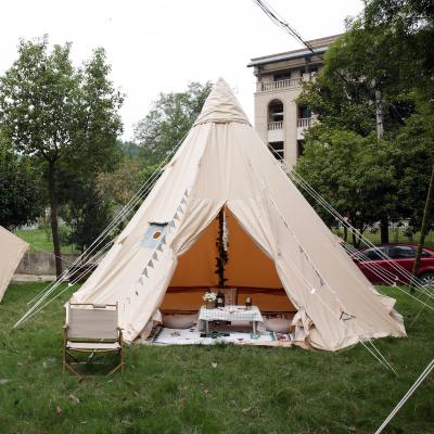 China Straight Tying Type Waterproof 5m Outdoor Canvas Teepee Giant Teepee Tents Indian Pyramid Tent Camping for sale