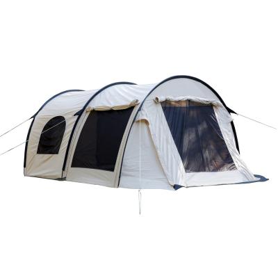 China Straight Tying Type Cotton Waterproof Outdoor Tunnel Tent Family One Living Room Camping Glamping Tents Wind Resistant Canvas for sale