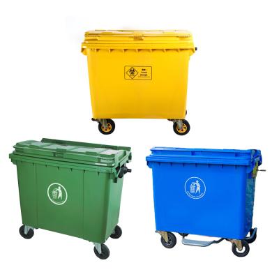 China Outdoor Stored Furniture 660 Liter Large Green Street Recycle Garbage Bins for sale