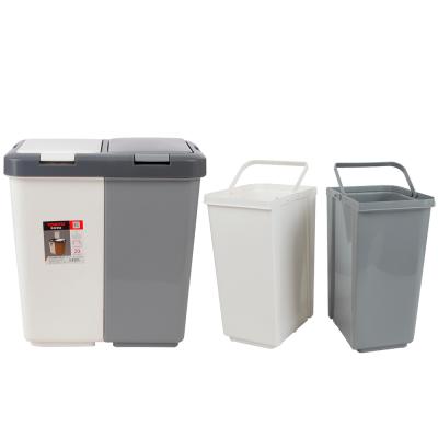 China 10 Liter Stocked Plastic Small Waste Bin Can With 2 Compartment for sale