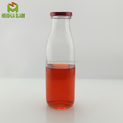 China High Quality Clear Beverage Bottle 600ml 20oz Milk Juice Glass Square Glass Bottle With Metal Lid for sale