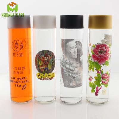 China 500ml Beverage Glass Bottle Voss Water Glass Custom Beverage Juice Bottles 16oz With Plastic Lid for sale