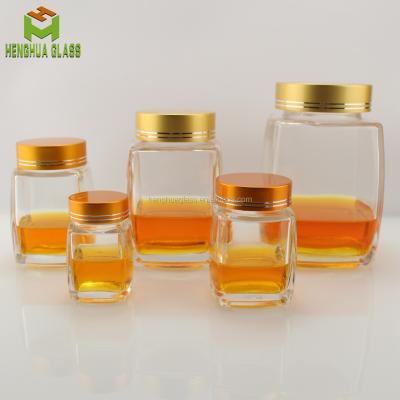 China Free Sample Mini 50ml 100ml 180ml 350ml 750ml Glass Honey Square Honey Jar With Edible Jam And Bird's Nest Jar for sale