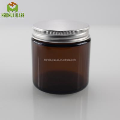 China Empty Wide Mouth 4oz Amber Glass Cream Jar 120ml Straight Sided Aluminum Amber Glass Cream Jar With Screw Cap for sale