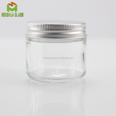 China Liquor Cosmetic Packing Jar 60ml 2oz Clear Glass Straight Edge Round Shape Wide Mouth Jars Bottle For Skin Care Products for sale