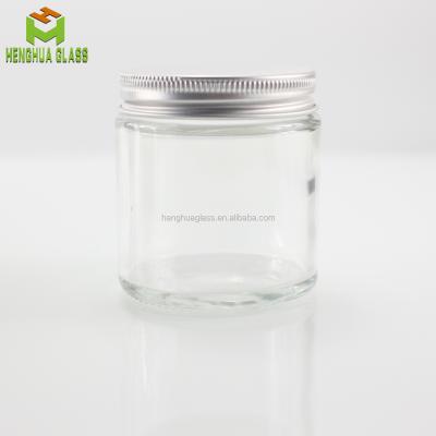 China Creams Clear Straight Wide Mouth Wide Mouth Glass Jar Packaging 100ml 120ml 4oz Edge Candle Cosmetic Storage Jars With Silver Aluminum Lid for sale