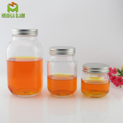 China Free Sample 250ml 500ml 1000ml 8oz 16oz 32oz Square Glass Mason Jar Mason Jar For Jam & Honey & Candy With Metal Cap for sale