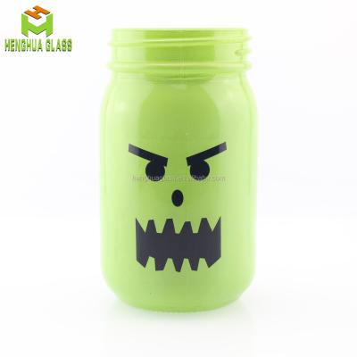 China Custom Glass Mason Jar Christmas Logo 15oz 450ml Halloween Color Halloween Jar Candle Glass Jar for sale