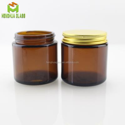 China Cosmetic in Stock 120ml 4oz Amber Round Wide Mouth Straight Sided Glass Cosmetic Jar for Cream Glass Jar with Screw Lid for sale