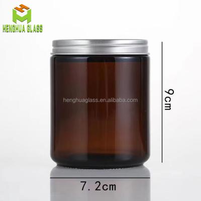 China Wholesale Straight Sided Lotions Eye Creams 240ml 8oz Amber Glass Jar For Cosmetics Body Scrubs Balms Eye Cream With Aluminum Lid for sale