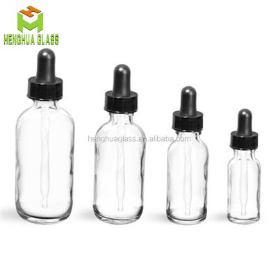 China Essential Oil Packing 1/2 oz 1oz 2oz 4oz 15ml 30ml 60ml 120ml Clear Round Boston Bottle Dropper Bottle CBD Glass Bottle CBD Essential Oil Glass Bottle for sale