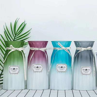 China Wholesale Vase color flover glass vase for furniture decoration cheap glass bottle decoration with color printing for sale