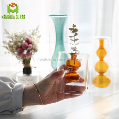 China Custom Creative Double Vase Glass Bottle For Tubular Diffuser And Flower Vase for sale