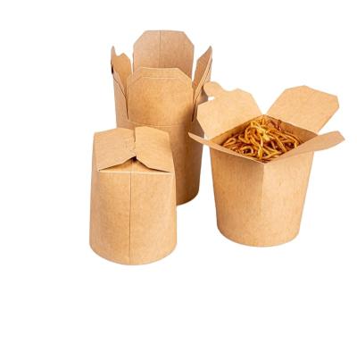 China Biodegradable Brown Noodle Packaging Container Kraft Paper Noodle Box PLA Coated Takeaway for sale