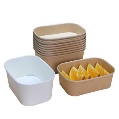 China Wholesale Disposable Take Out Disposable Bento Boxes Square Rectangular Kraft Lunch Box Food Packing Paper Salad Bowl With Lid for sale