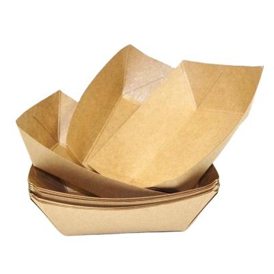 China Biodegradable Compostable Paper Food Tray Fast Food Snacks Container PLA Coating Ship Packaging for sale