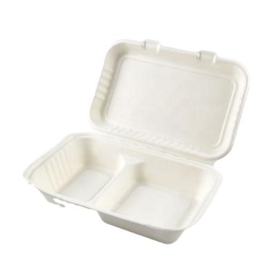 China Sustainable Biodegradable Paper Food Bowls Disposable Sugar Cane 2 Compartment Food Container for sale