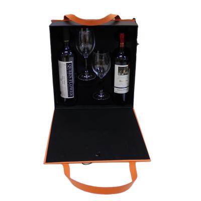 China Recyclable Custom Leather Suitcase Shaped Luxury Red Wine Gift Box With Handle Wholesale Wine Carry Box for sale