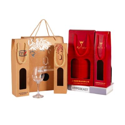 China Recycled Materials Cardboard Wine Box 2 Bottle Foldable Wine Gift Box With Window for sale