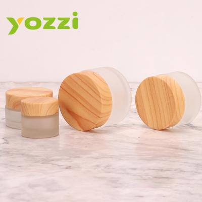 China One Free Sample Cosmetic 5g 10g 15g 30g 50g Frosted Cover Cream Glass Wood Jar For Cosmetics for sale