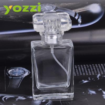 China Cosmetic Luxury Square Refillable Perfume Bottle Yozzi Bottle For Body Spray Perfume Empty Glass 30ml/50ml Custom Material for sale