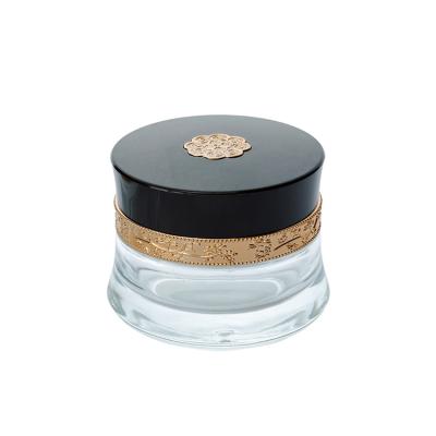 China YOZZI Personal Care Wholesale 50g Glass Cream Bottle Cosmetic Refillable Glass Face Cream/Powder Jar for sale