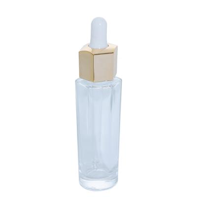 China Cosmetic Fancy Hexagon Bottle Fast Shipping Electroplating Blowing Glass Dropper for sale