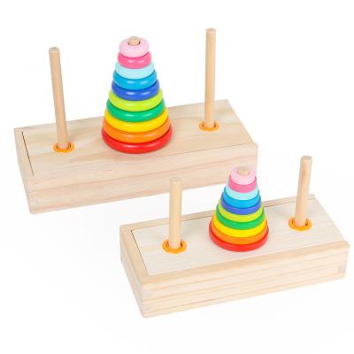 China Wooden Tower STUFFED with Hanoi Intellectual Material Toy Brain Teaser 10 Ring Wooden Mathematics Puzzles Montessori for sale