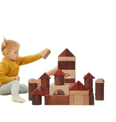 China Eco-Friendly Decompression Blocks 40Pcs Wooden Building Blocks Toddlers Include Storage Container With Shape Sorter Lid Montessori Preschool Materials for sale