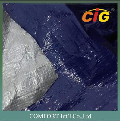 China Plastic waterproof tarpaulin 150G/M2 2M Wide 100% PE Material Blue / Silver Color for sale