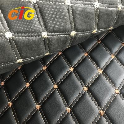 Chine Nouveau cuir de PVC de broderie de plancher de voiture de Seat de voiture de conception avec le support noir de noir de mousse à vendre