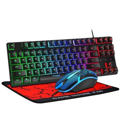 China Anti-drop 3pcs USB Wired Keyboard Mouse Set Main 87 RGB Backlit Gaming Keyboard Combos For Laptop Desktop PC Desktop Keyboard for sale